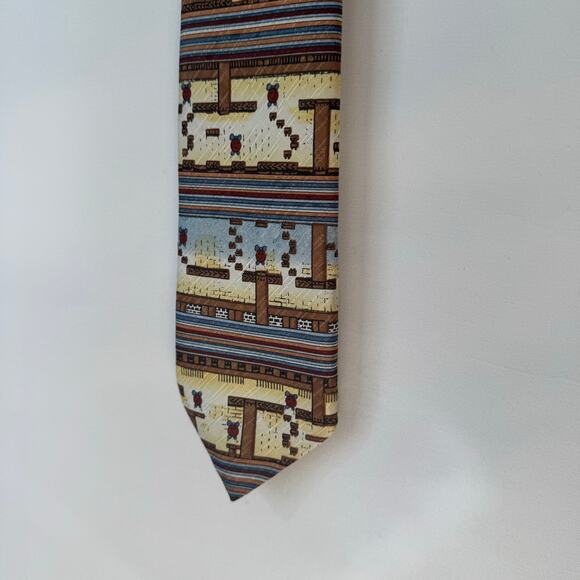 Lord Micro Faser Tie Retro Video Game Geometric Pattern Brown Blue Novelty EUC - Picture 2 of 5